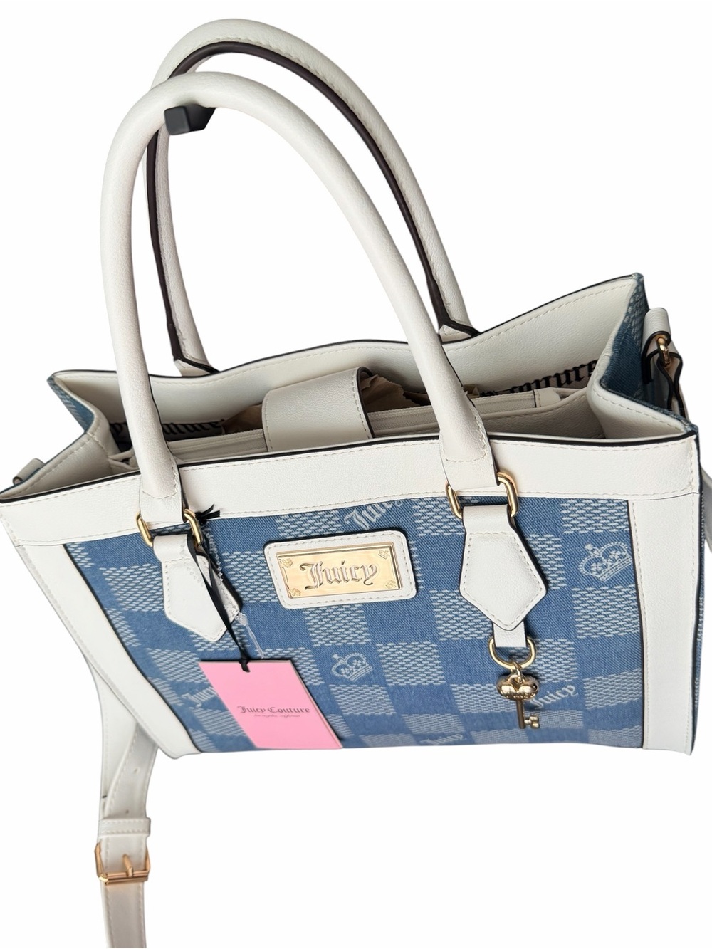 Juicy Couture "Miss Independent" Denim Checkered Tote - Picture 4 of 5